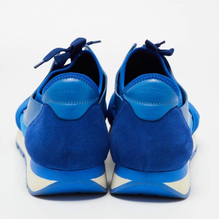 Pre Owned Balenciaga Blue Leather and Mesh Race Runner Sneakers Size 45
