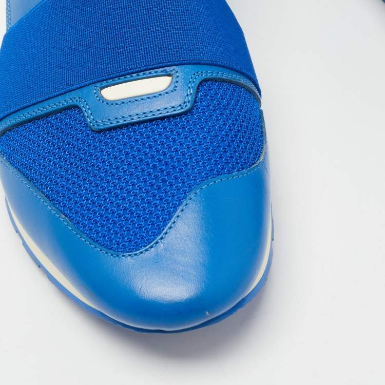 Pre Owned Balenciaga Blue Leather and Mesh Race Runner Sneakers Size 45