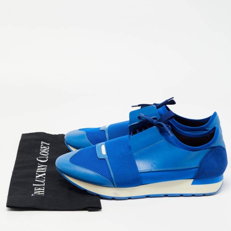 Pre Owned Balenciaga Blue Leather and Mesh Race Runner Sneakers Size 45
