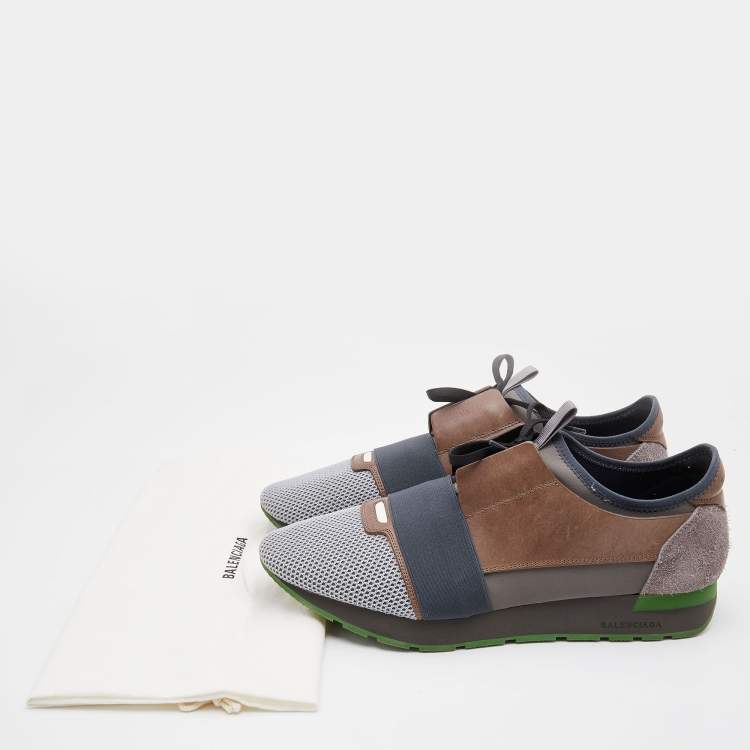Pre Owned Balenciaga Multicolor Leather, Suede and Mesh Race Runner Sneakers Size 45