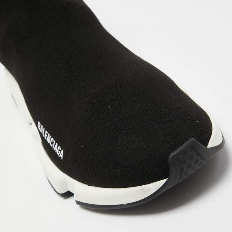 Pre Owned Balenciaga Black Knit Fabric Speed Trainer High Top Sneakers Size 42