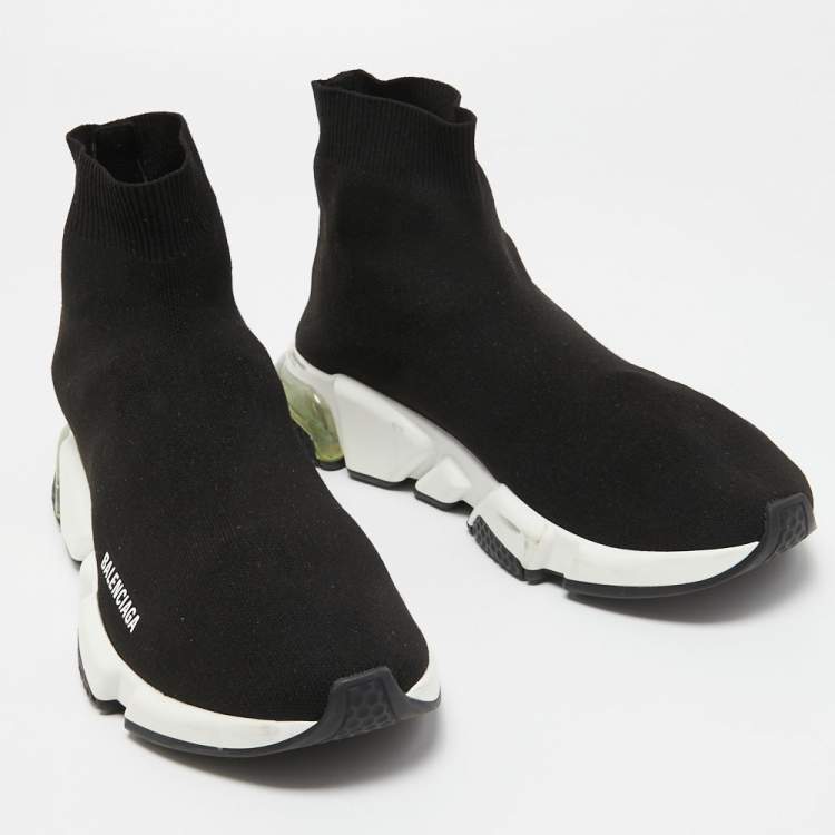 Pre Owned Balenciaga Black Knit Fabric Speed Trainer High Top Sneakers Size 42