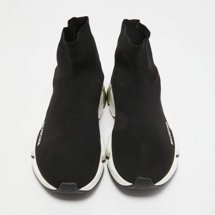 Pre Owned Balenciaga Black Knit Fabric Speed Trainer High Top Sneakers Size 42
