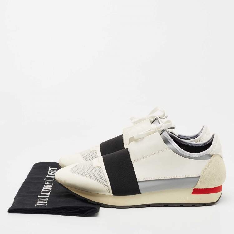 Pre Owned Balenciaga White Leather and Mesh Race Runner Sneakers Size 41