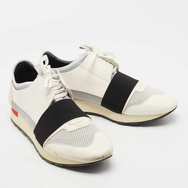Pre Owned Balenciaga White Leather and Mesh Race Runner Sneakers Size 41