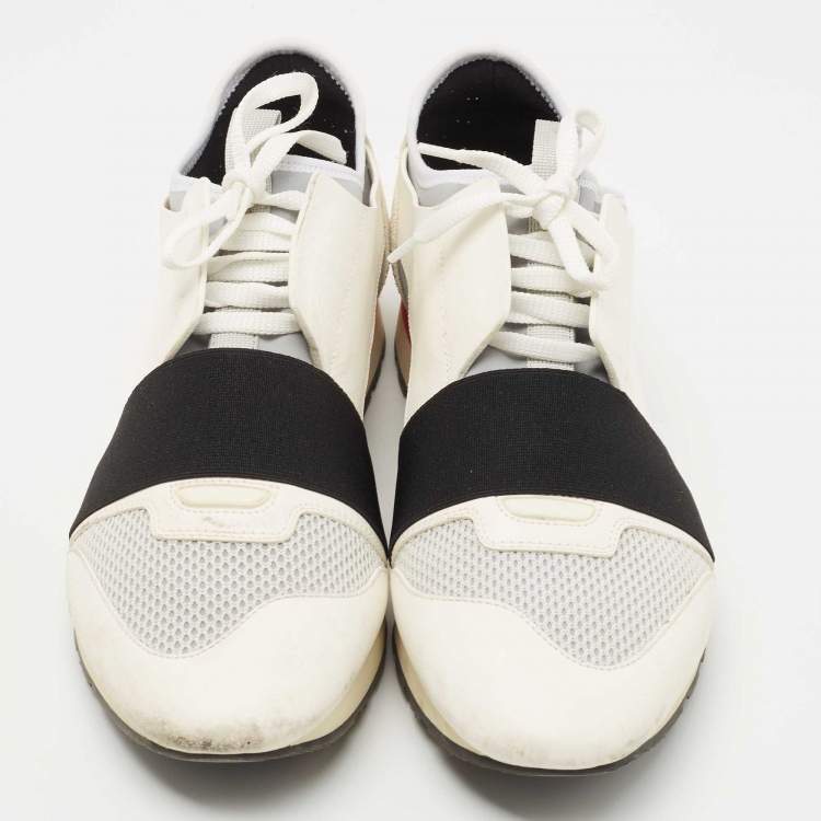 Pre Owned Balenciaga White Leather and Mesh Race Runner Sneakers Size 41