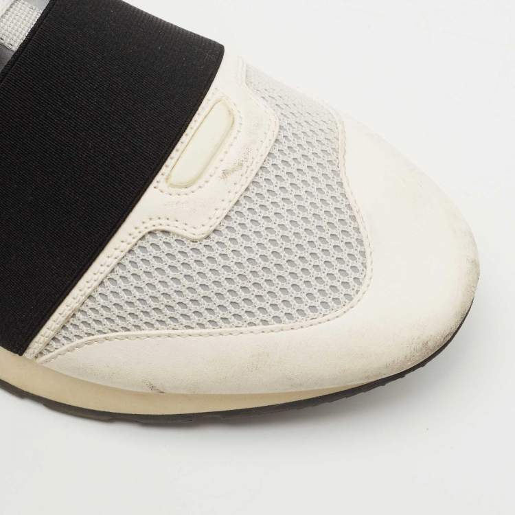 Pre Owned Balenciaga White Leather and Mesh Race Runner Sneakers Size 41