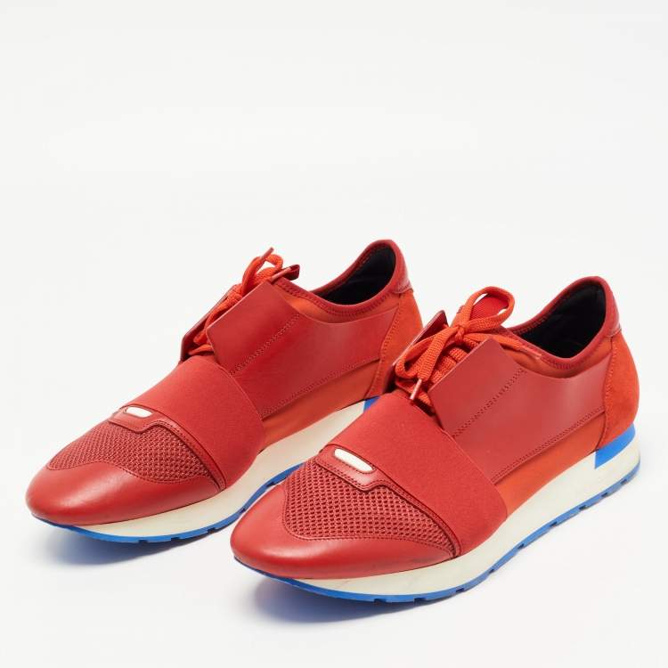 Balenciaga Red and Leather Race Runner Low Top Sneakers Size 45 | TLC