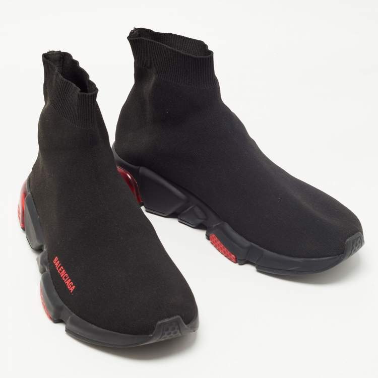 Pre Owned Balenciaga Black  Knit Fabric Speed LT Clear Sneakers Size 45