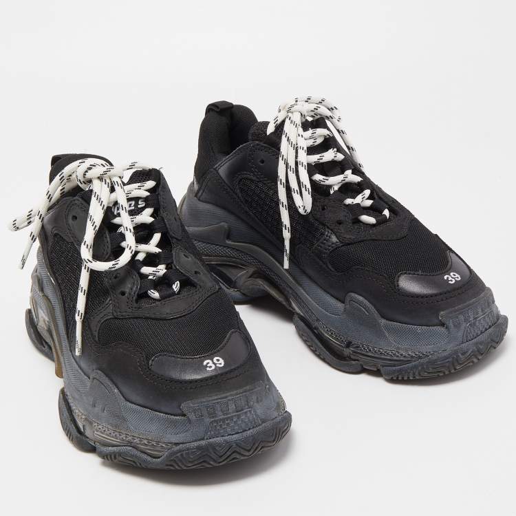 Balenciaga Black Mesh and Leather Triple S Sneakers Size 39 Balenciaga ...