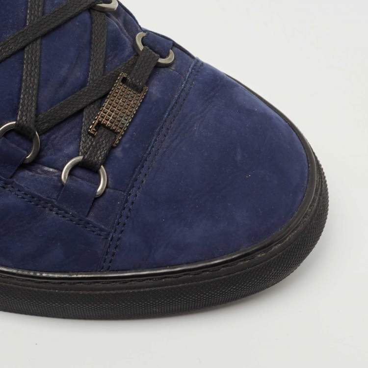 Pre Owned Balenciaga Blue Nubuck Leather Arena Sneakers Size 45