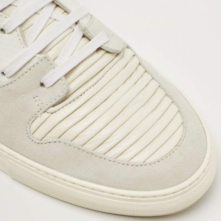 Pre Owned Balenciaga White/Grey Leather and Suede High Top Sneakers Size 44