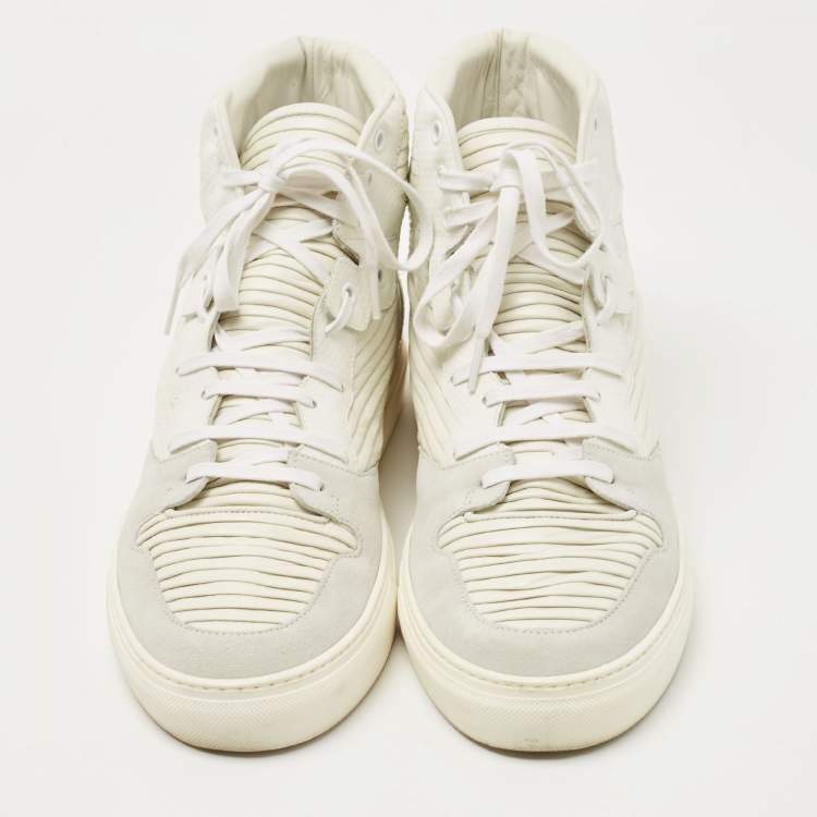 Pre Owned Balenciaga White/Grey Leather and Suede High Top Sneakers Size 44