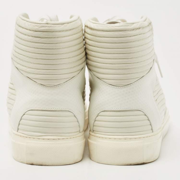 Pre Owned Balenciaga White/Grey Leather and Suede High Top Sneakers Size 44