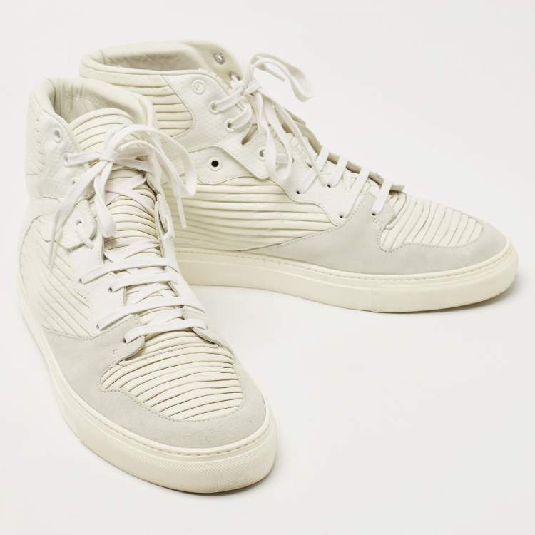 Pre Owned Balenciaga White/Grey Leather and Suede High Top Sneakers Size 44