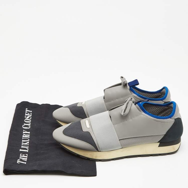 Pre Owned Balenciaga Grey Leather and Fabric Race Runner Sneakers Size 41
