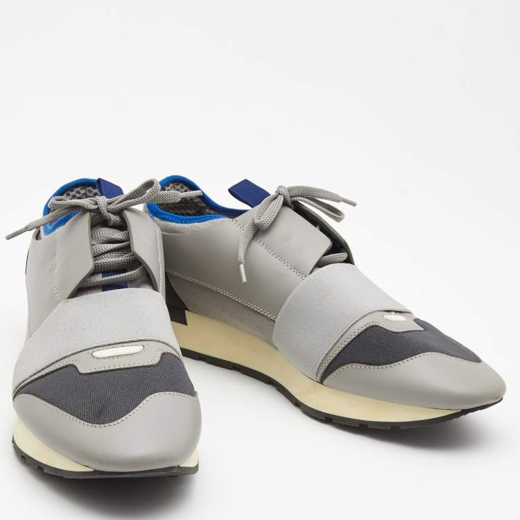 Pre Owned Balenciaga Grey Leather and Fabric Race Runner Sneakers Size 41