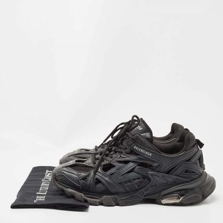 Pre Owned Balenciaga Black Leather and Mesh Track 2 Sneakers Size 42