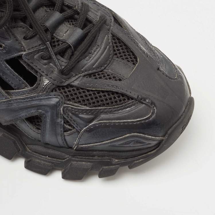 Pre Owned Balenciaga Black Leather and Mesh Track 2 Sneakers Size 42