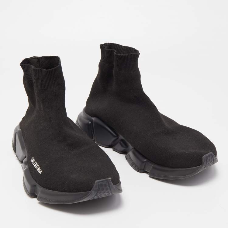 Pre Owned Balenciaga Black Knit Fabric Speed Trainer Sneakers Size 45