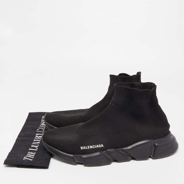 Pre Owned Balenciaga Black Knit Fabric Speed Trainer Sneakers Size 45