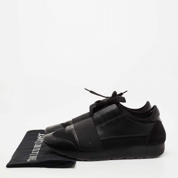 Pre Owned Balenciaga Black Leather and Fabric Race Runner Sneakers Size 39