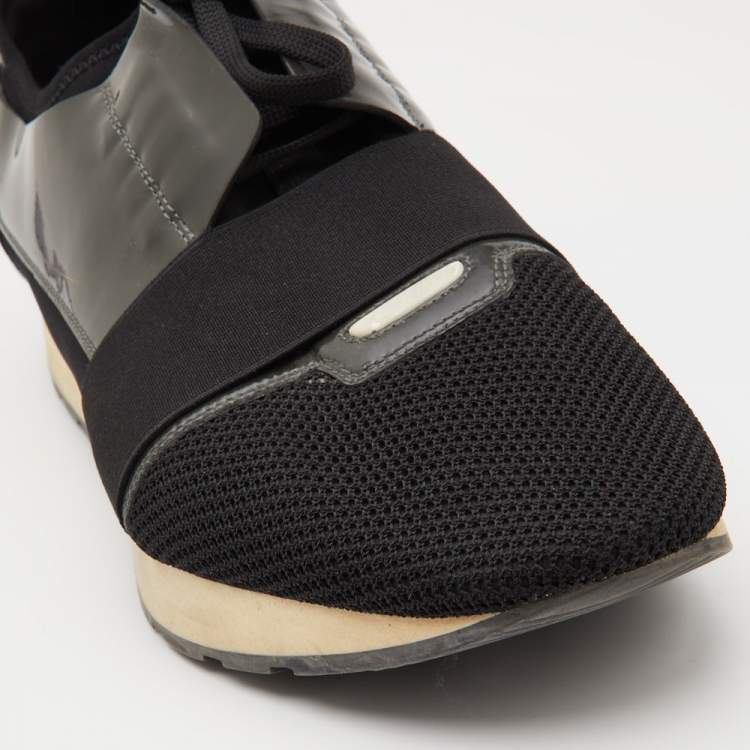 مملوكة مسبقًا Balenciaga Two Tone Patent Leather and Mesh Race Runner Sneakers Size 46