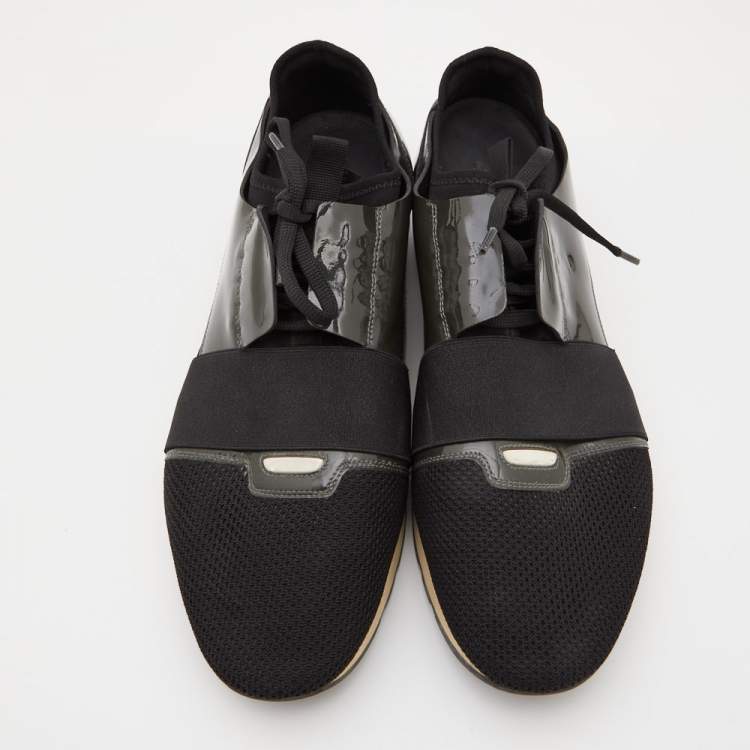 مملوكة مسبقًا Balenciaga Two Tone Patent Leather and Mesh Race Runner Sneakers Size 46