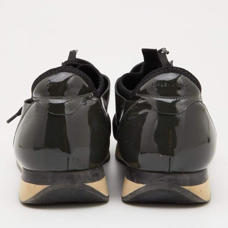 مملوكة مسبقًا Balenciaga Two Tone Patent Leather and Mesh Race Runner Sneakers Size 46