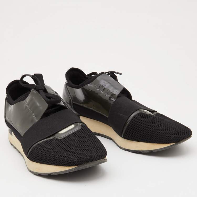مملوكة مسبقًا Balenciaga Two Tone Patent Leather and Mesh Race Runner Sneakers Size 46