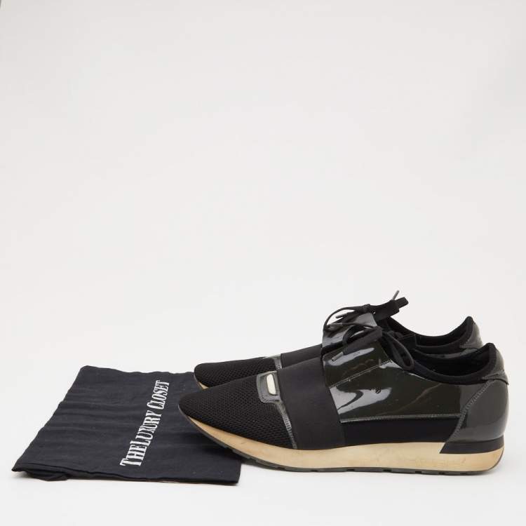 مملوكة مسبقًا Balenciaga Two Tone Patent Leather and Mesh Race Runner Sneakers Size 46