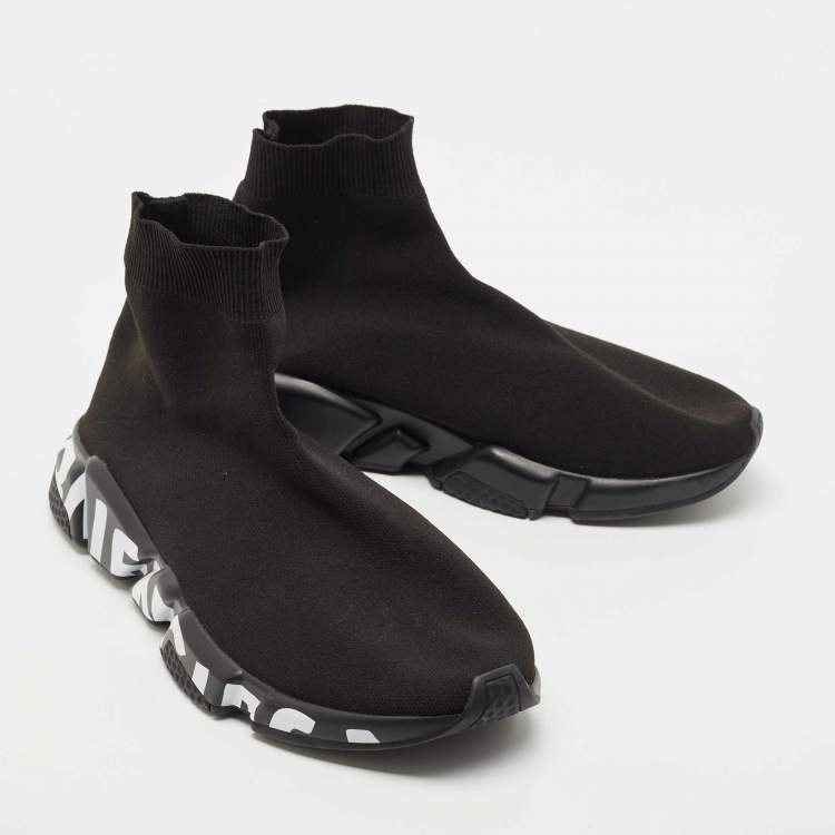 Pre Owned Balenciaga Black Knit Fabric Speed Trainer Sneakers Size 43