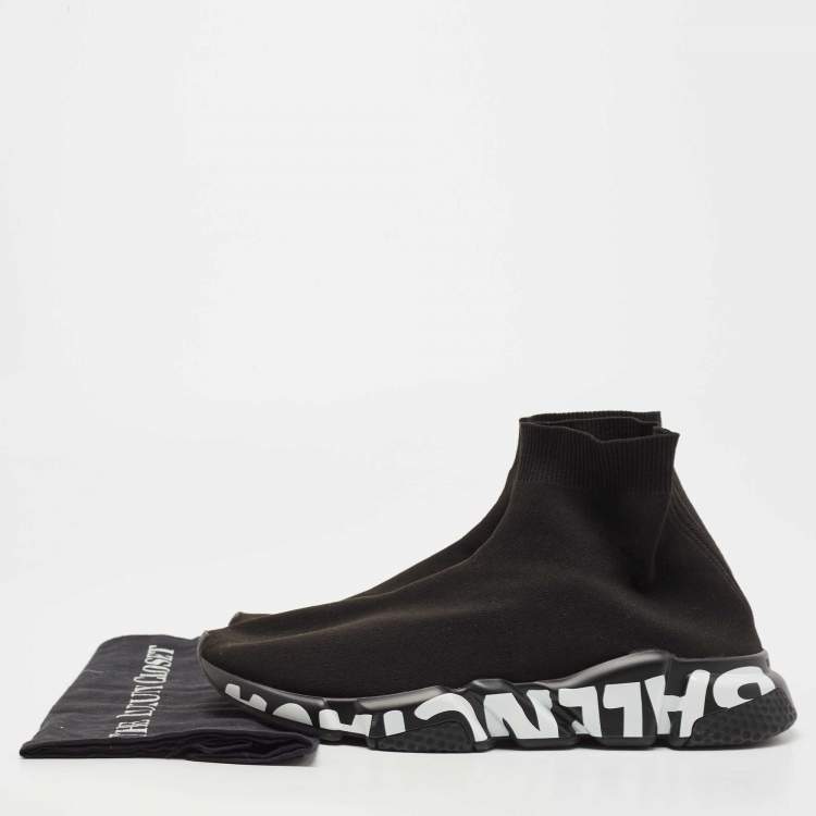 Pre Owned Balenciaga Black Knit Fabric Speed Trainer Sneakers Size 43
