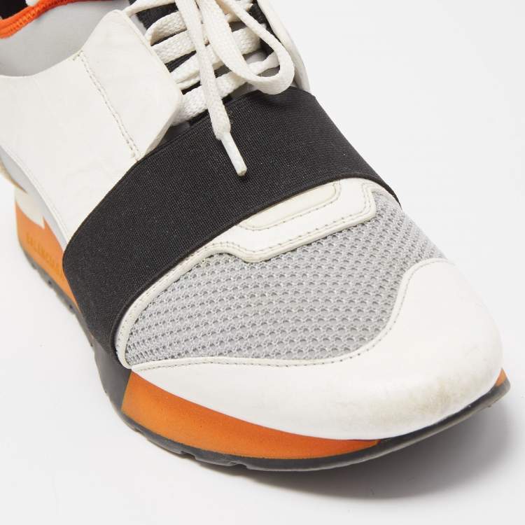 Pre Owned Balenciaga Tricolor Leather and Mesh Race Runner Sneakers Size 40