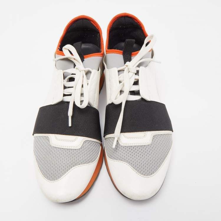Pre Owned Balenciaga Tricolor Leather and Mesh Race Runner Sneakers Size 40