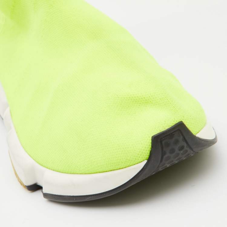 Pre Owned Balenciaga Neon Green  Knit Fabric Speed Slip On Sneakers Size 41