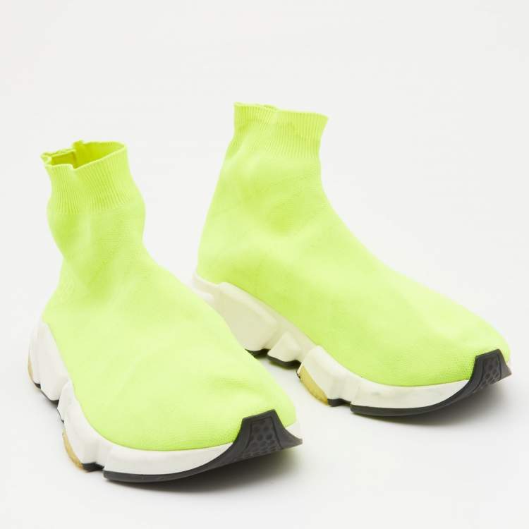 Pre Owned Balenciaga Neon Green  Knit Fabric Speed Slip On Sneakers Size 41