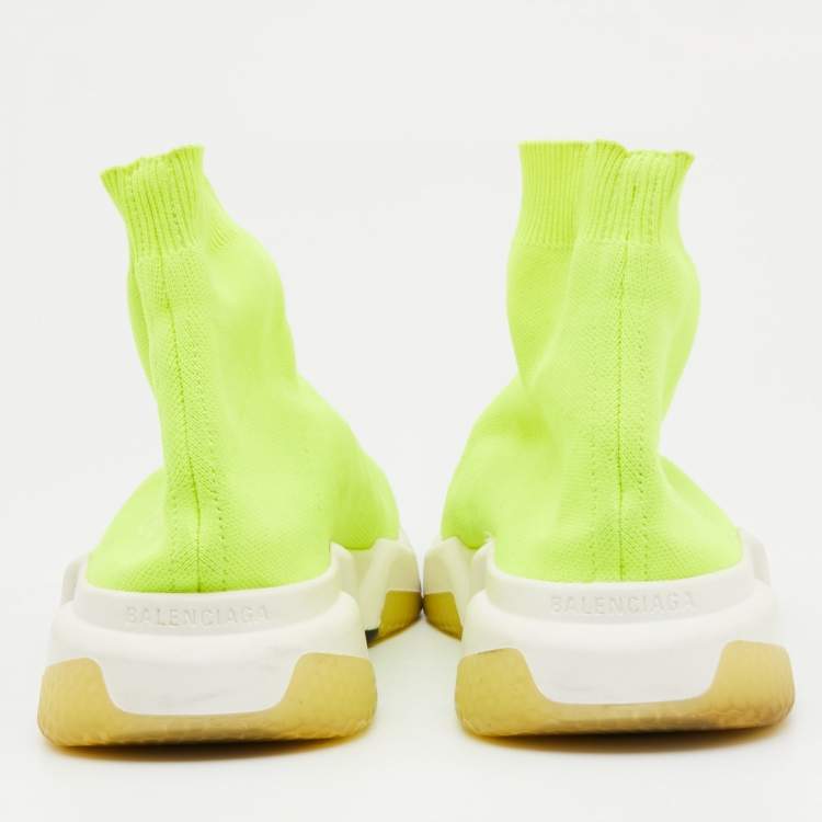 Pre Owned Balenciaga Neon Green  Knit Fabric Speed Slip On Sneakers Size 41