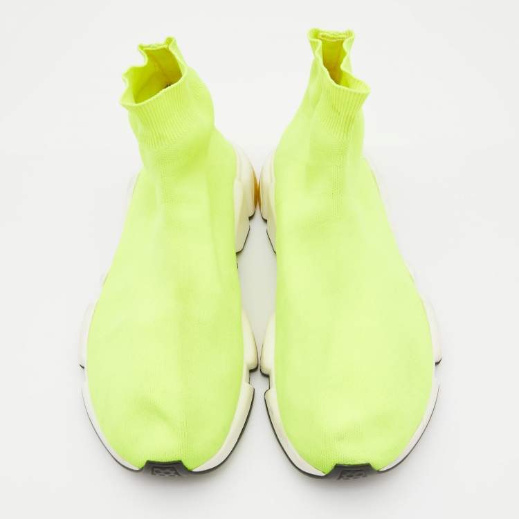 Pre Owned Balenciaga Neon Green  Knit Fabric Speed Slip On Sneakers Size 41