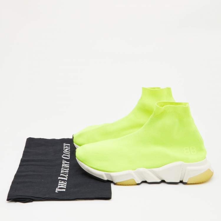 Pre Owned Balenciaga Neon Green  Knit Fabric Speed Slip On Sneakers Size 41