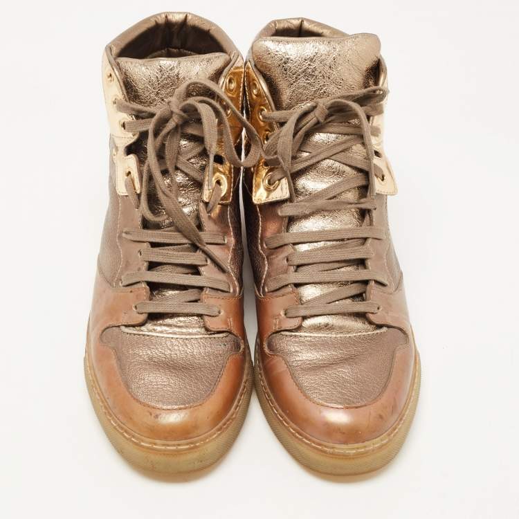 Pre Owned Balenciaga Metallic Tricolor Leather High Top Sneakers Size 40