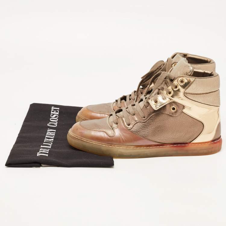 Pre Owned Balenciaga Metallic Tricolor Leather High Top Sneakers Size 40
