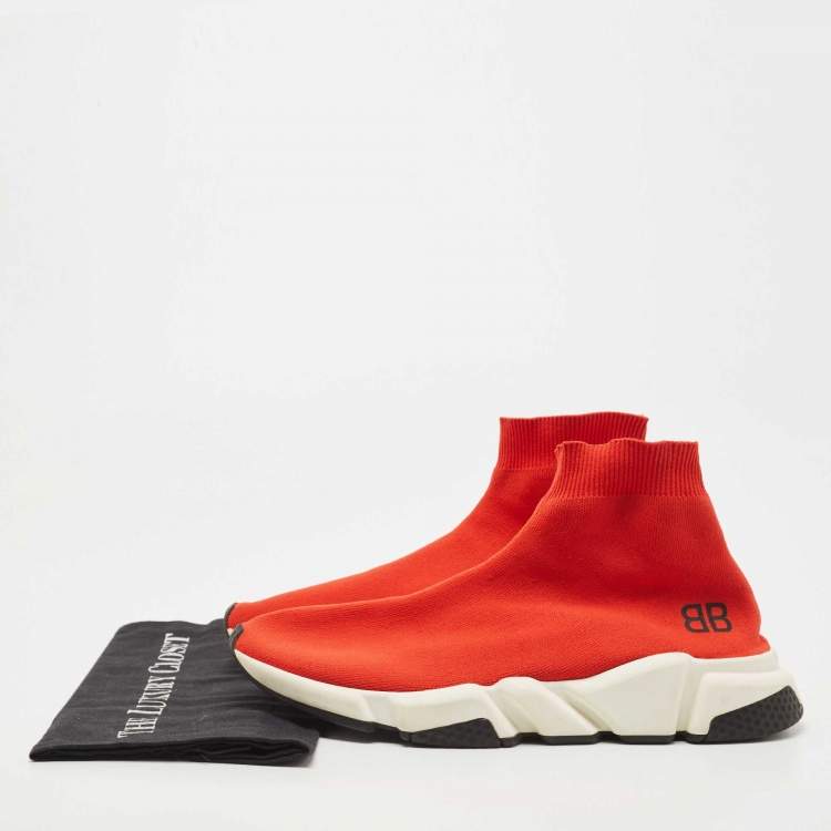 Pre Owned Balenciaga Red Knit Fabric Speed Trainer BB Sock Sneakers Size 43