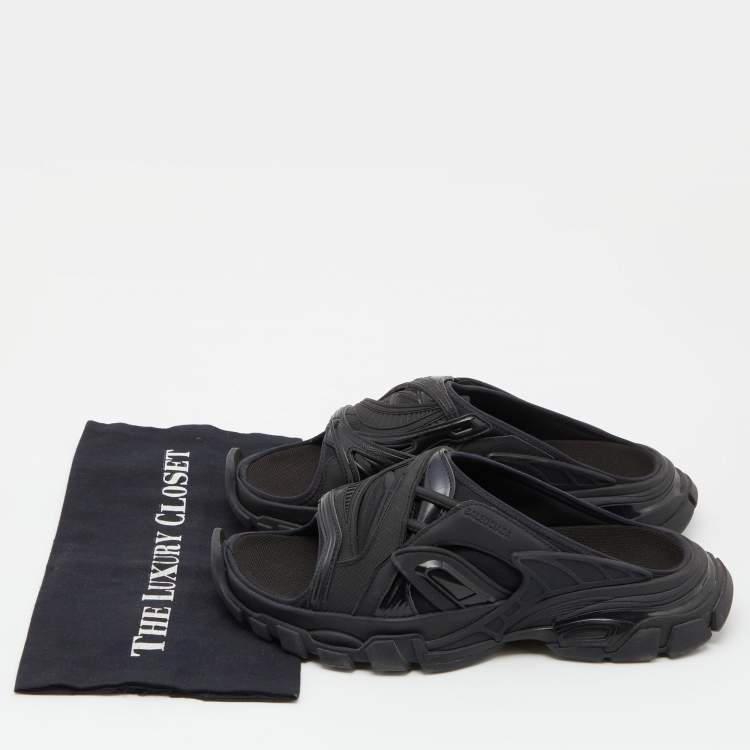 Pre Owned Balenicaga Black Neoprene and Leather Track Slide Sandals Size 40