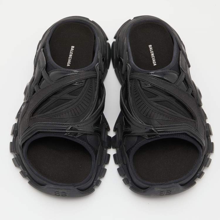 Pre Owned Balenicaga Black Neoprene and Leather Track Slide Sandals Size 40
