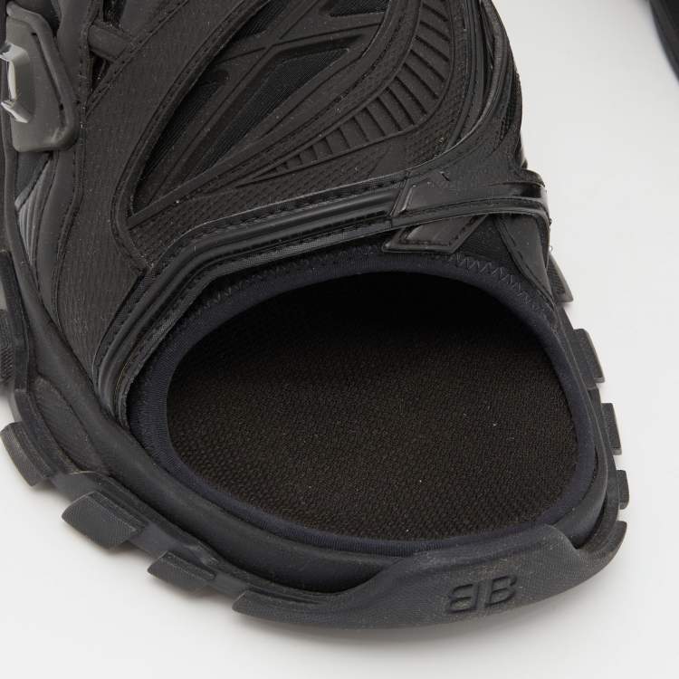 Pre Owned Balenicaga Black Neoprene and Leather Track Slide Sandals Size 40