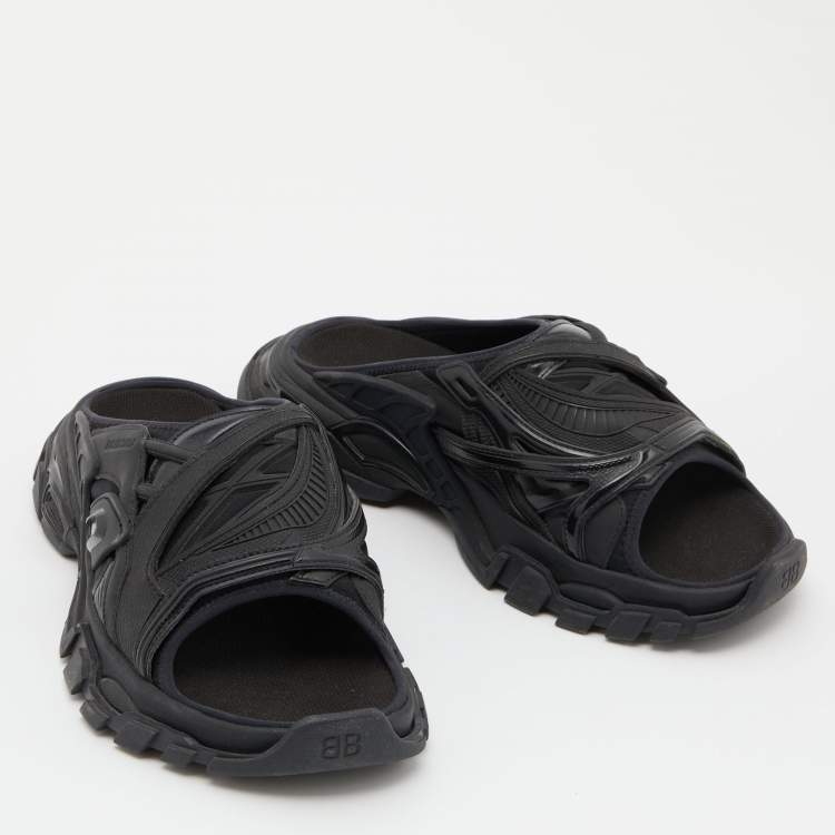 Pre Owned Balenicaga Black Neoprene and Leather Track Slide Sandals Size 40