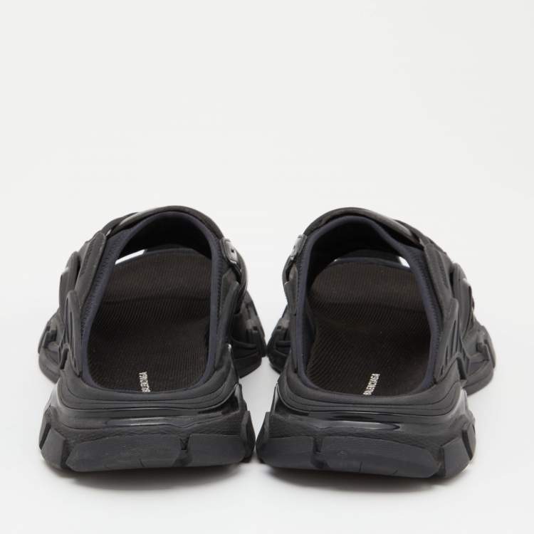 Pre Owned Balenicaga Black Neoprene and Leather Track Slide Sandals Size 40