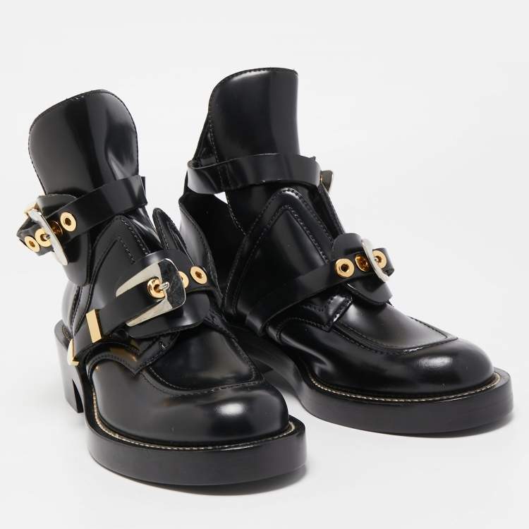 Pre Owned Balenciaga Black Leather Ceinture Buckle Detail Ankle Boots Size 41