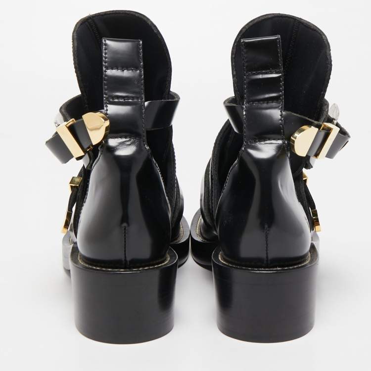 Pre Owned Balenciaga Black Leather Ceinture Buckle Detail Ankle Boots Size 41
